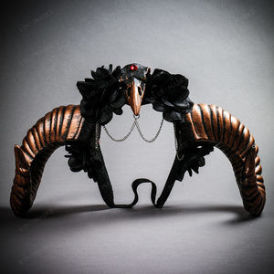 Gothic Demon Raven Skull Large Horn & Rose Headband - Black Copper